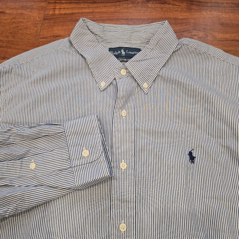 Ralph Lauren Men's Custom Fit Button Down Striped Shirt Size XXL Blue